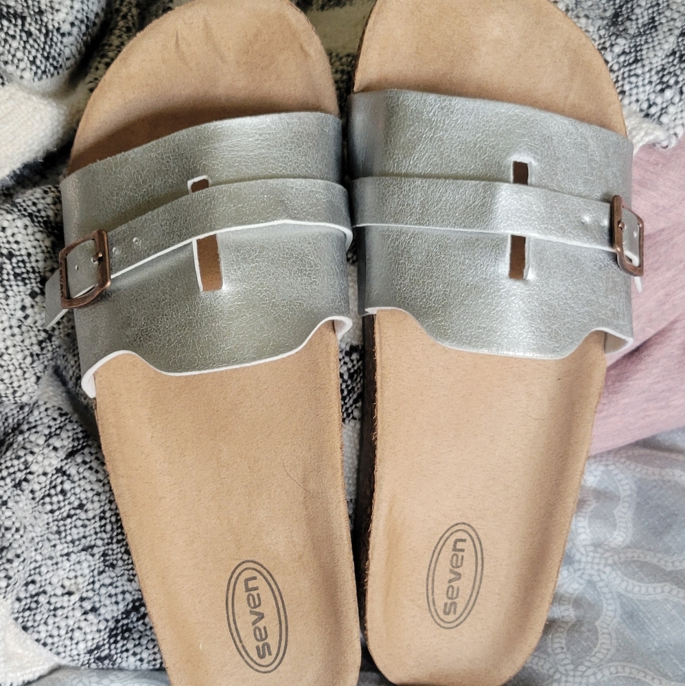 NWOT Silver Slip on Sandles